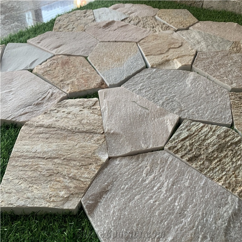Fan Pattern Yellow Slate Meshed Paving Sets