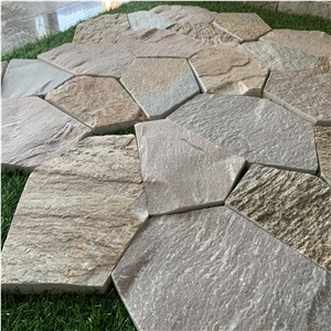 Fan Pattern Yellow Slate Meshed Paving Sets