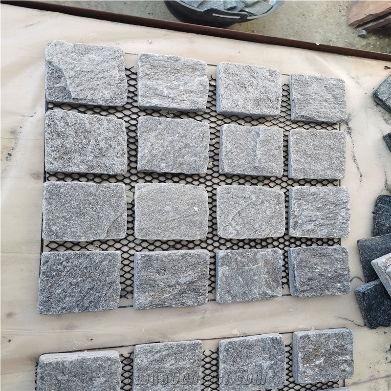 Flamed Grey Quartzite Mesh Paver Cobble Stone
