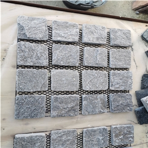 Flamed Grey Quartzite Mesh Paver Cobble Stone