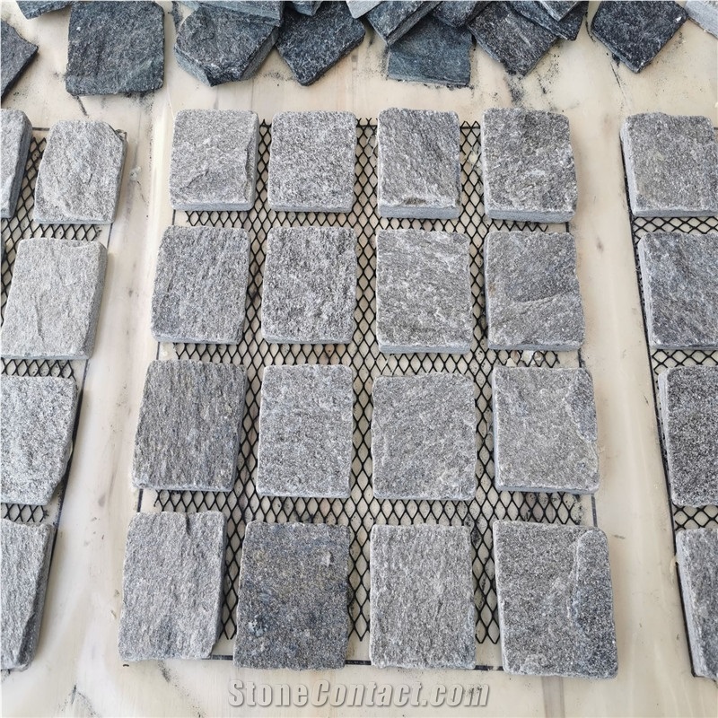 Flamed Grey Quartzite Mesh Paver Cobble Stone