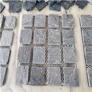 Flamed Grey Quartzite Mesh Paver Cobble Stone
