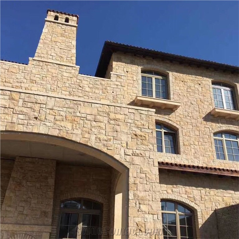 Gold Beige Limestone Random Corner Stone,Wall