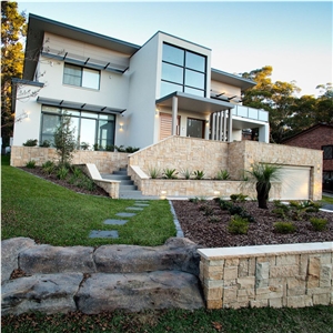 Gold Beige Limestone Random Corner Stone,Wall