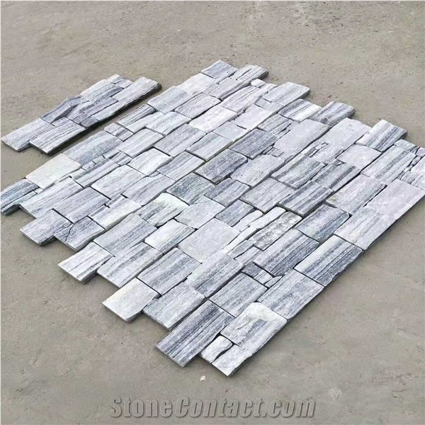 Smoky White Marble Stack Stone Veneer Wall