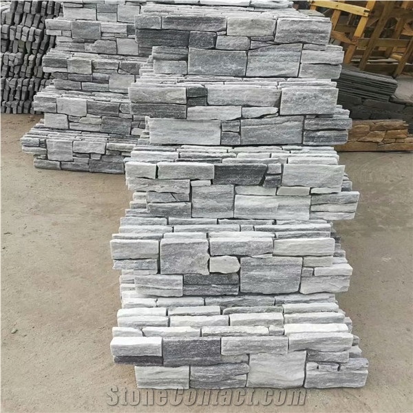 Smoky White Marble Stack Stone Veneer Wall