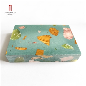 Custom Green Artificial Stone Chips Terrazzo Slab