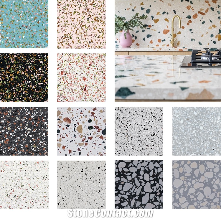 Pink Natural Stone Chips Terrazzo Tiles