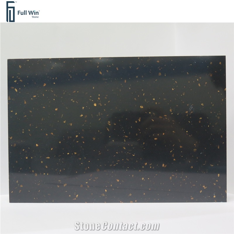 Black Color With Gold Galaxy Artificial Granite Slabs