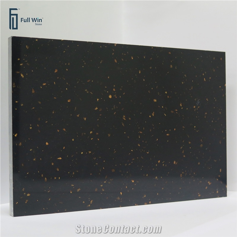 Black Color With Gold Galaxy Artificial Granite Slabs