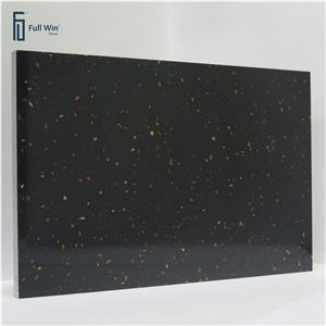Black Color With Gold Galaxy Artificial Granite Slabs