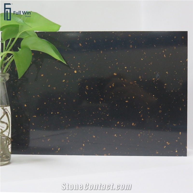 Black Color With Gold Galaxy Artificial Granite Slabs