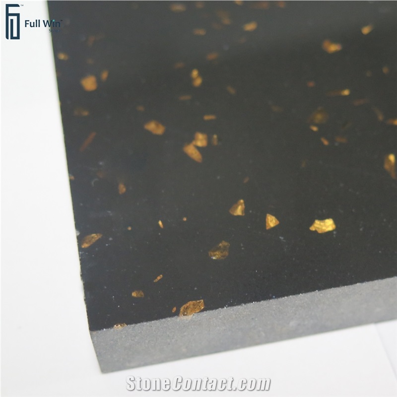 Black Color With Gold Galaxy Artificial Granite Slabs