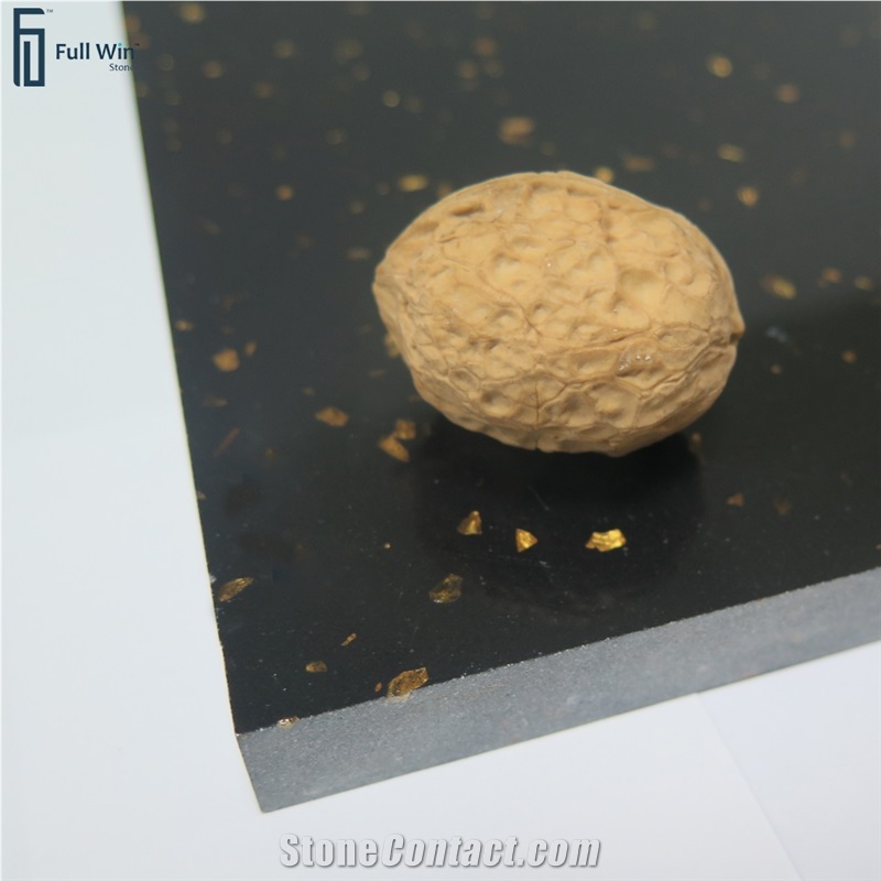 Black Color With Gold Galaxy Artificial Granite Slabs
