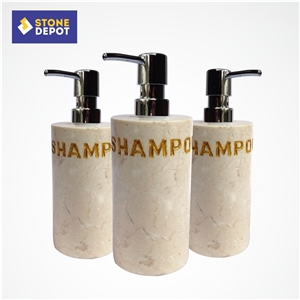 Beige Marble Bathroom Shampoo Dispenser