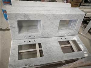 Carrara Grey Veins Marble Double Sink Vanity Top
