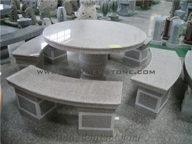 Grey Yellow Granite Graden Bench Table Chair