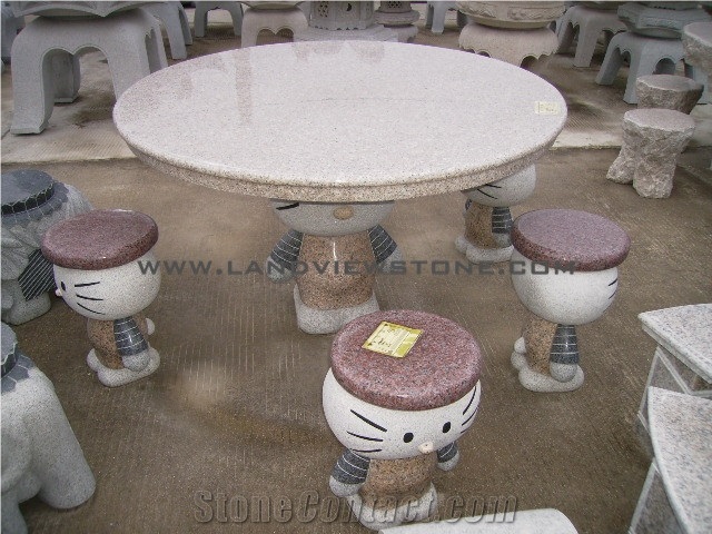 Grey Yellow Granite Graden Bench Table Chair