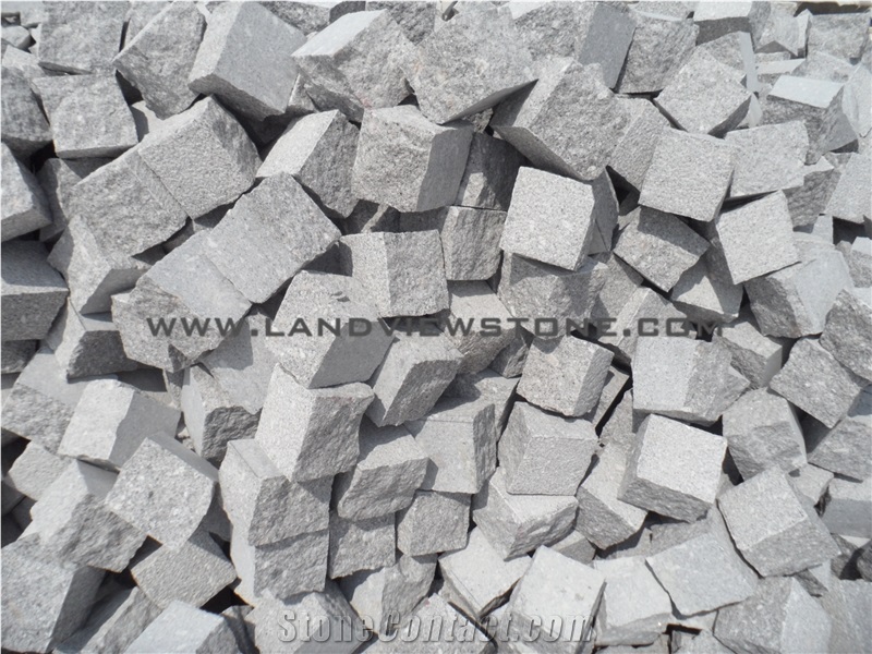 Light Grey Cobbles, Natural Split Flamed Cubes
