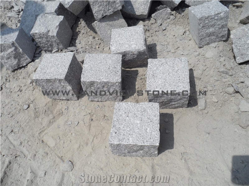 Light Grey Cobbles, Natural Split Flamed Cubes