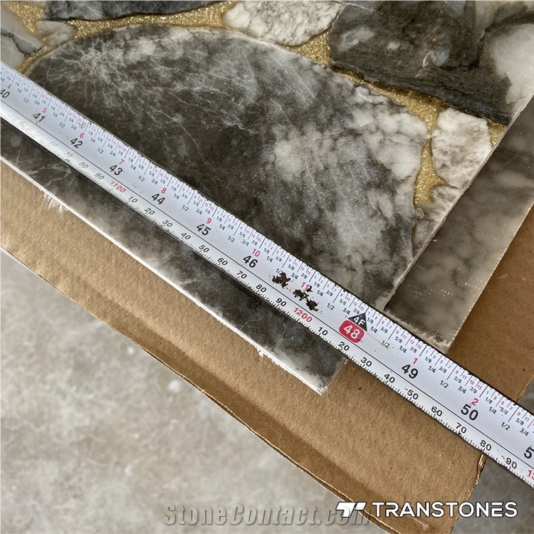 Gold Veins Black Polished Agate Semiprecious Stone Panel