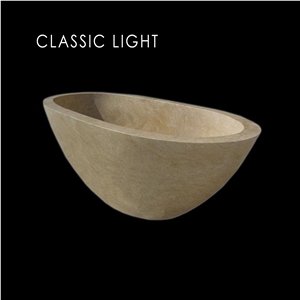 Classic Light Travertine Bath Tub, Stone Oval Bathtub
