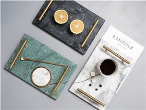 Green Quartzite Marble Tray with Gold Handles