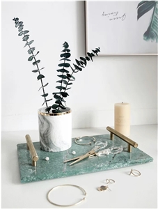 Green Quartzite Marble Tray with Gold Handles