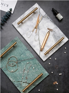 Green Quartzite Marble Tray with Gold Handles