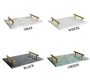 Green Quartzite Marble Tray with Gold Handles