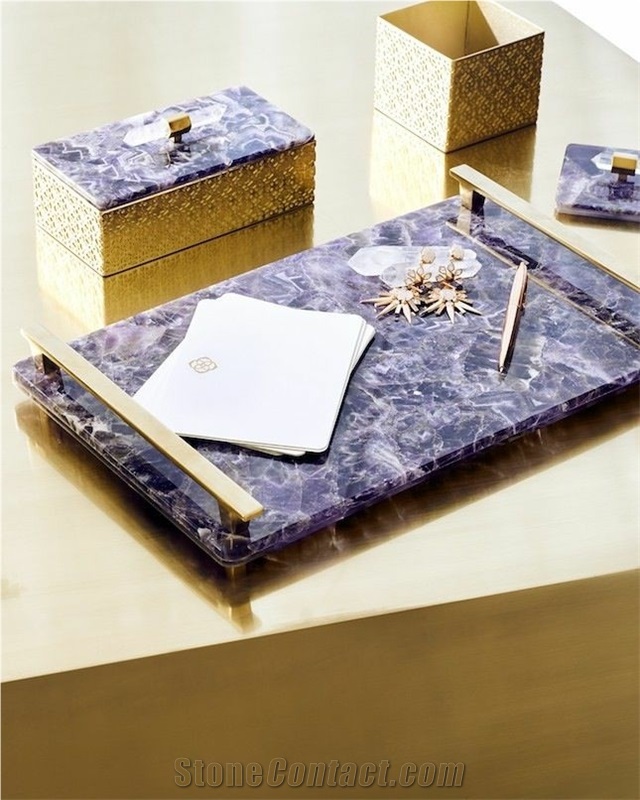 Green Quartzite Marble Tray with Gold Handles