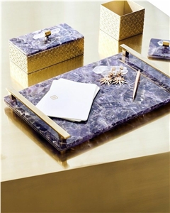 Green Quartzite Marble Tray with Gold Handles