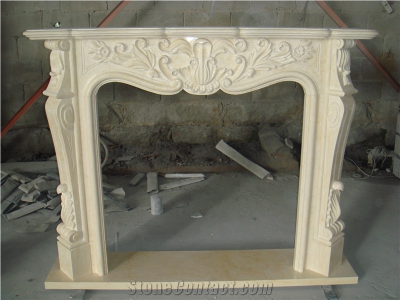 High Quality Indoor Beige Marble Fireplace