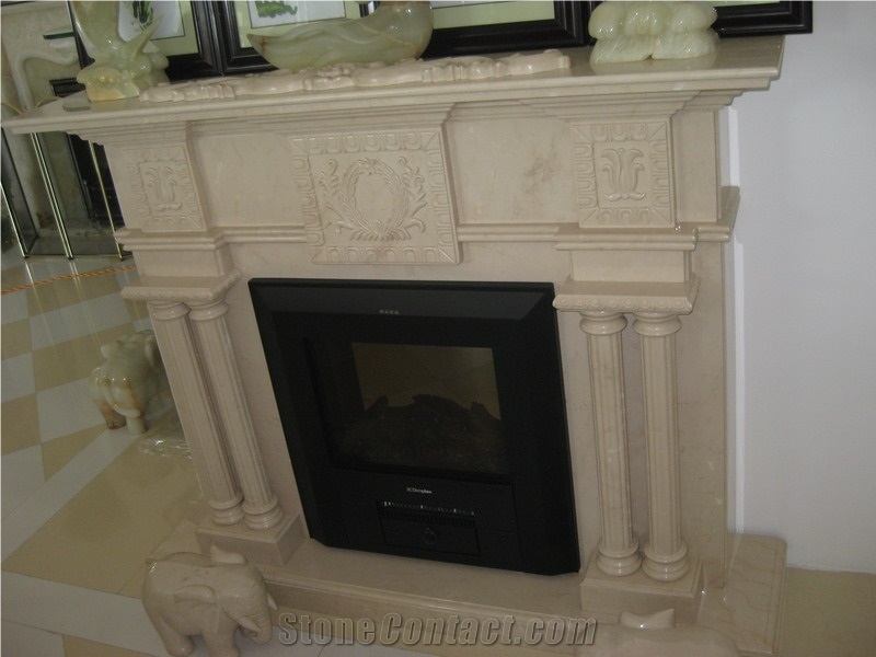 High Quality Indoor Beige Marble Fireplace