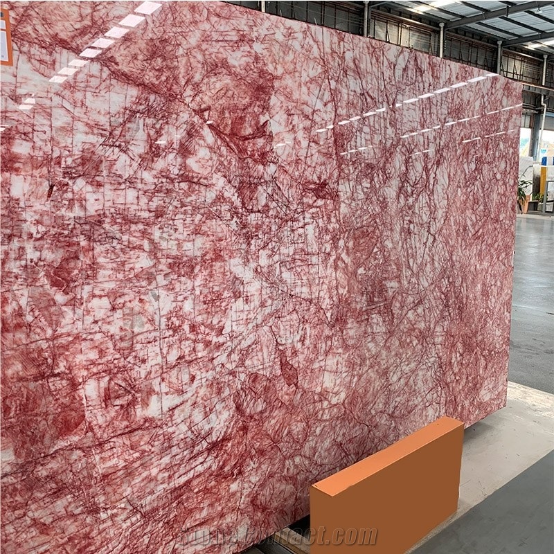 Natural Red Line Spider Pink Marle Slab