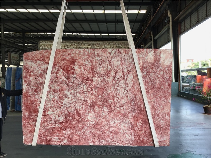 Natural Red Line Spider Pink Marle Slab