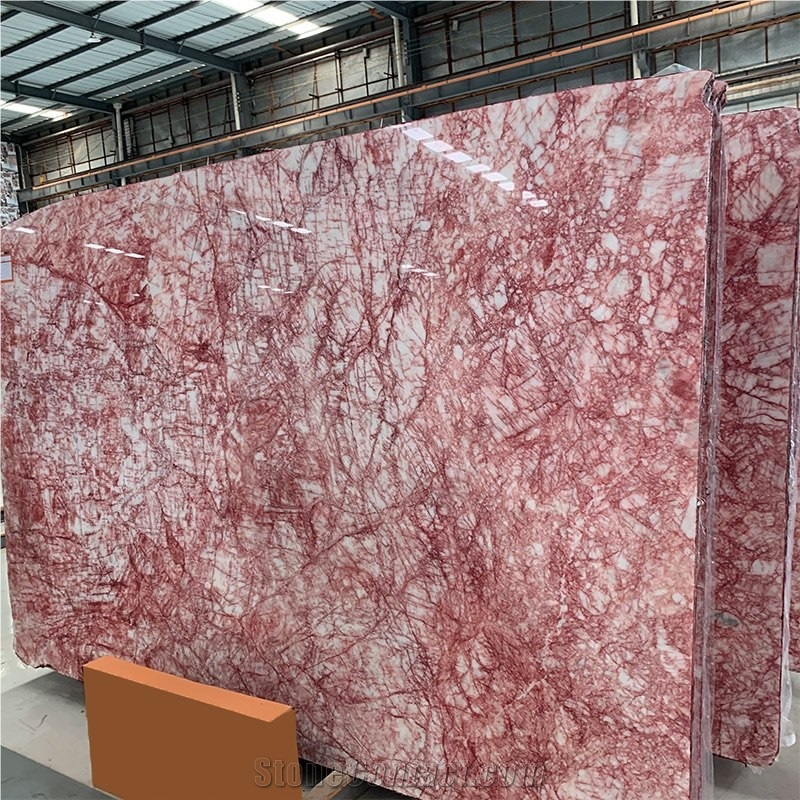 Natural Red Line Spider Pink Marle Slab