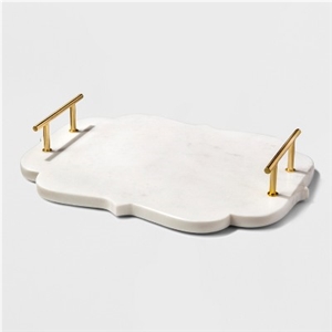 Natural White Carrara Marble Tray Gold Handles Natural White Carrara Marble Tray Gold Handles