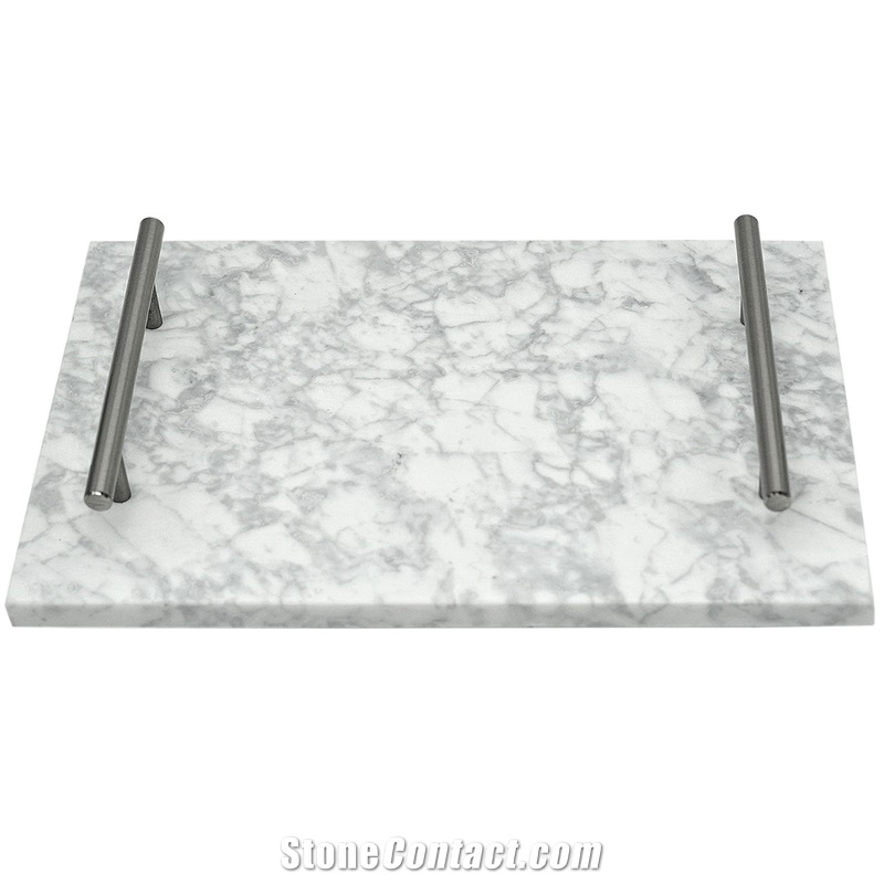 Natural White Carrara Marble Tray Gold Handles