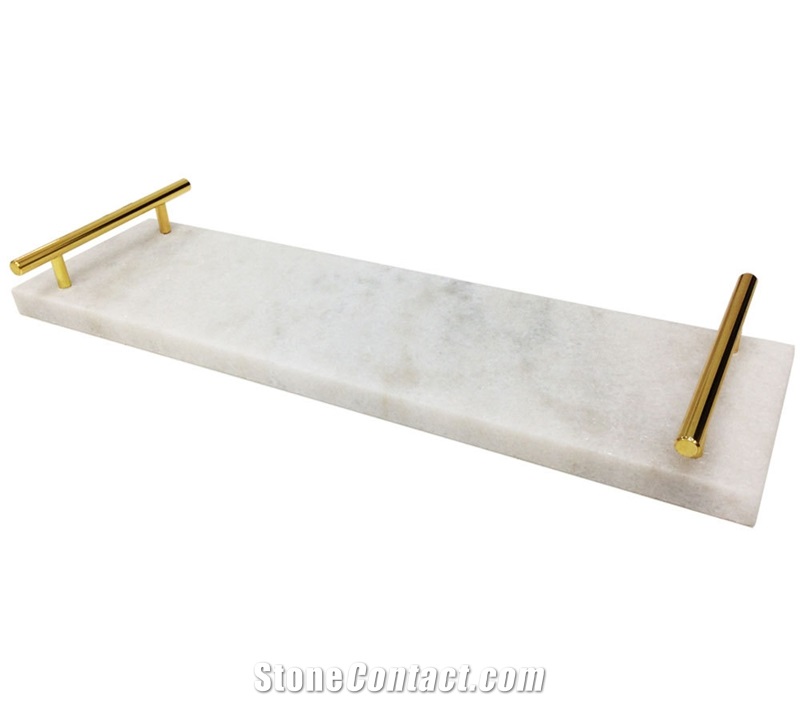 Natural White Carrara Marble Tray Gold Handles