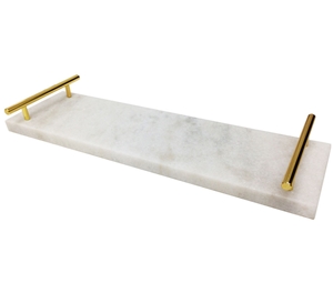 Natural White Carrara Marble Tray Gold Handles