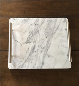 Natural White Carrara Marble Tray Gold Handles