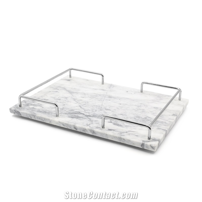 Natural White Carrara Marble Tray Gold Handles