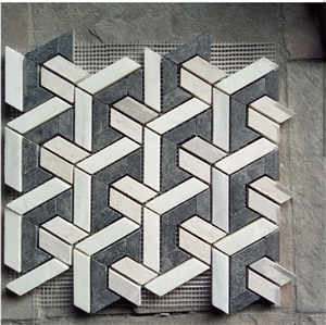 White and Grey Marble Mixed Herringbone Mosiac