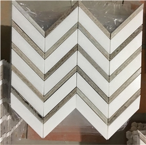 White and Grey Marble Mixed Herringbone Mosiac
