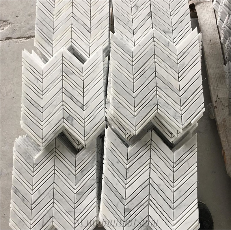 White and Grey Marble Mixed Herringbone Mosiac