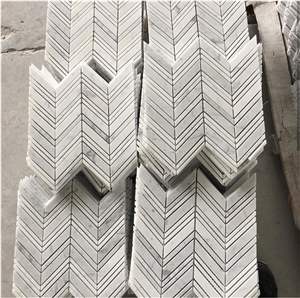 White and Grey Marble Mixed Herringbone Mosiac