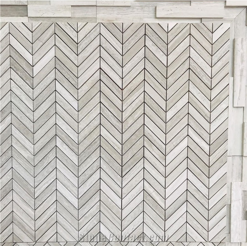 White and Grey Marble Mixed Herringbone Mosiac