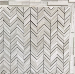 White and Grey Marble Mixed Herringbone Mosiac