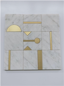White Marble Mosaic Pattern Tiles Metal Waterjet White Marble Mosaic Pattern Tiles Metal Waterjet